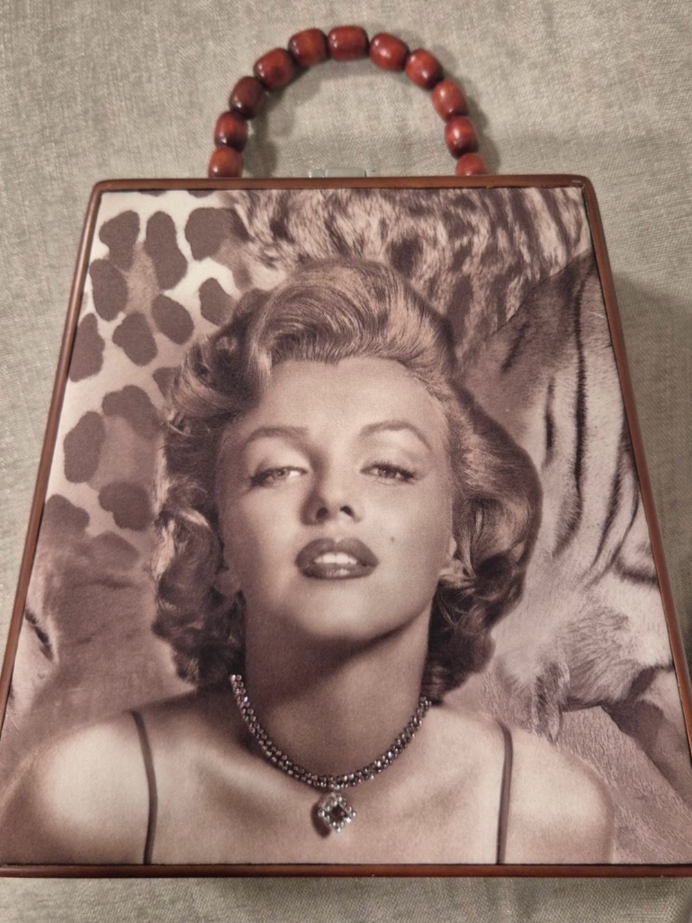 Vintage Marilyn Monroe Wood Box Purse | Chic Creations Beaded Handle NWT - Picture 6 of 10